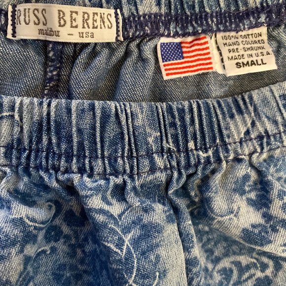 Russ Berens Hand-colored Blue print Cropped Pants, Size S - Picture 2 of 3